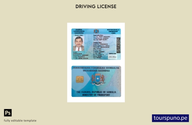 Plantilla de licencia de conducir de Somalia lista para imprimir